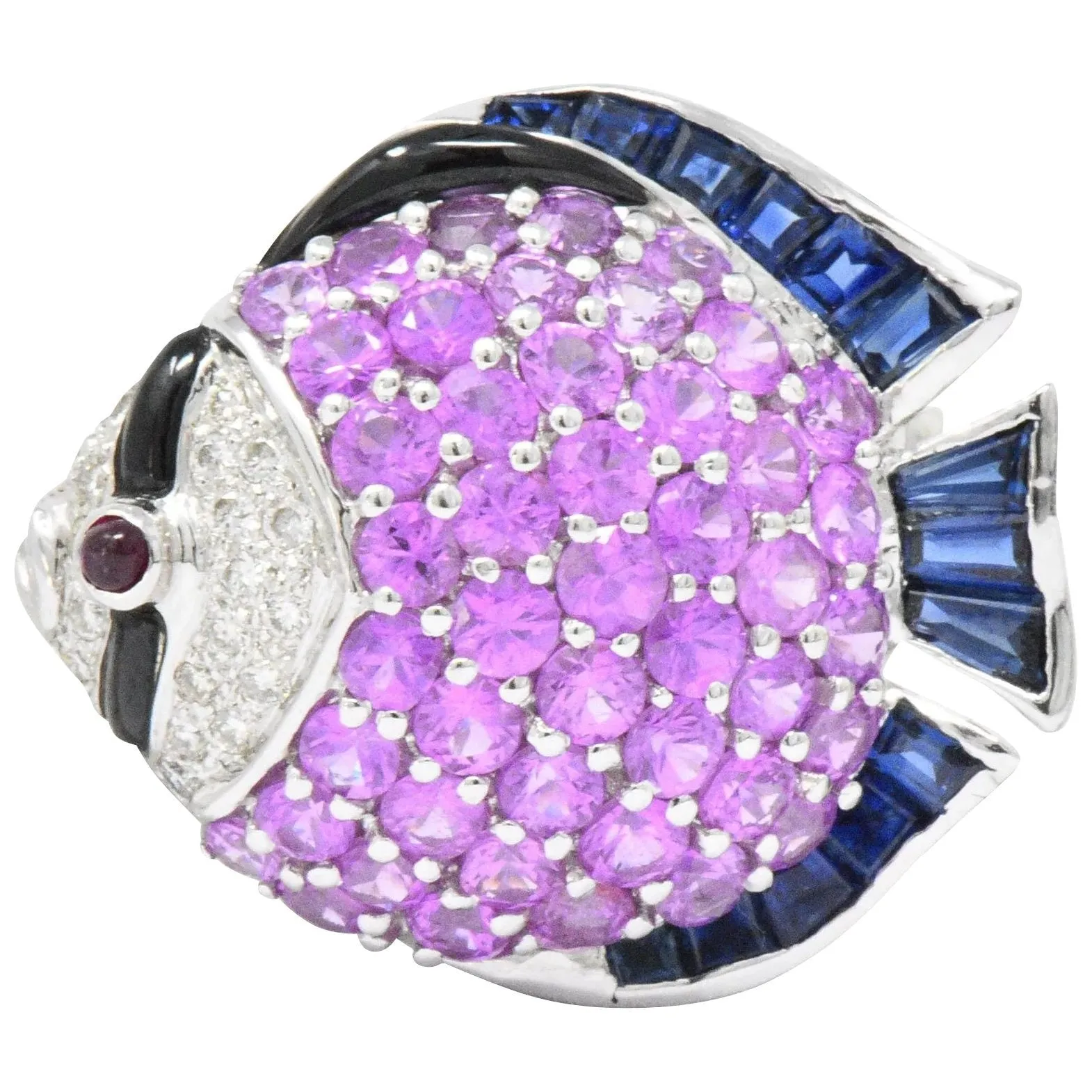Levian 4.50 CTW Diamond Multi-Gem 18 Karat White Gold Fish Pendant/Brooch