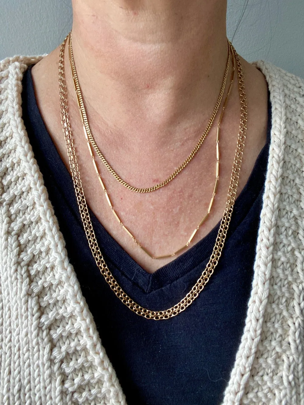 Long 18k gold vintage necklace - Slinky star-link by Tore Clareus - 24 inch length