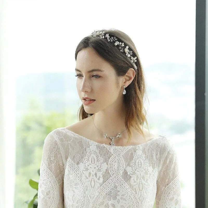 Long Back Drop Crystal Necklace, Bridal Crystal Y-Necklace, Wedding Pearl CZ Diamond Backdrop Necklace