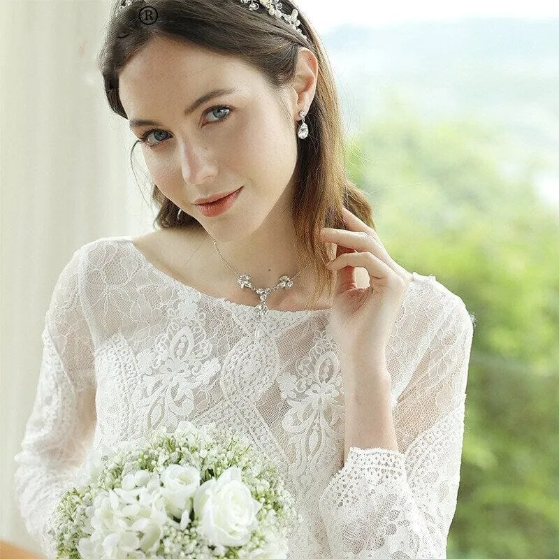 Long Back Drop Crystal Necklace, Bridal Crystal Y-Necklace, Wedding Pearl CZ Diamond Backdrop Necklace