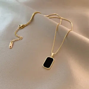 Long Rectangular Black Zircon Pendant Necklace Women Gold Jewelry Gift