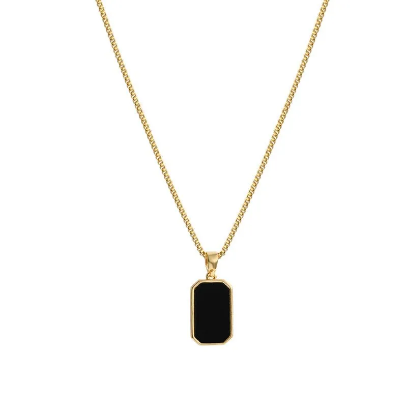 Long Rectangular Black Zircon Pendant Necklace Women Gold Jewelry Gift