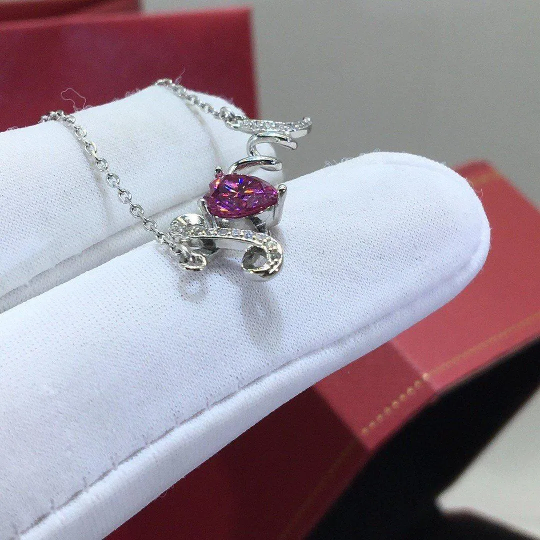 LOVE Pink Moissanite Necklace 18k White Gold / 925 Silver | Heart Cut Pink Moissanite Gemstone Necklace | Cute Elegant Moissanite Necklace