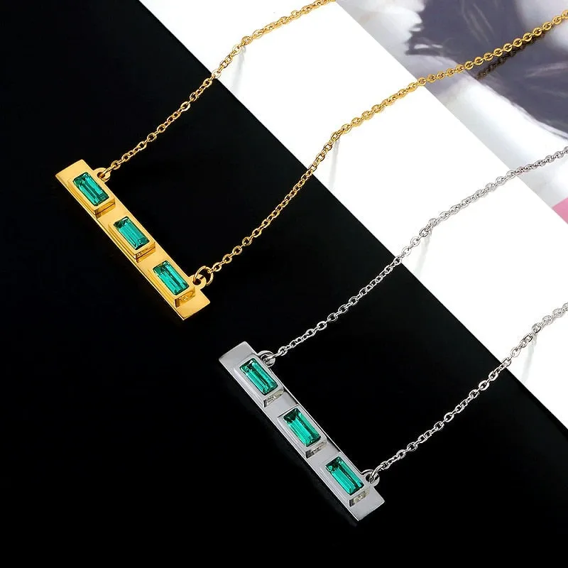 Luxury Gold Color Green Stone Necklace