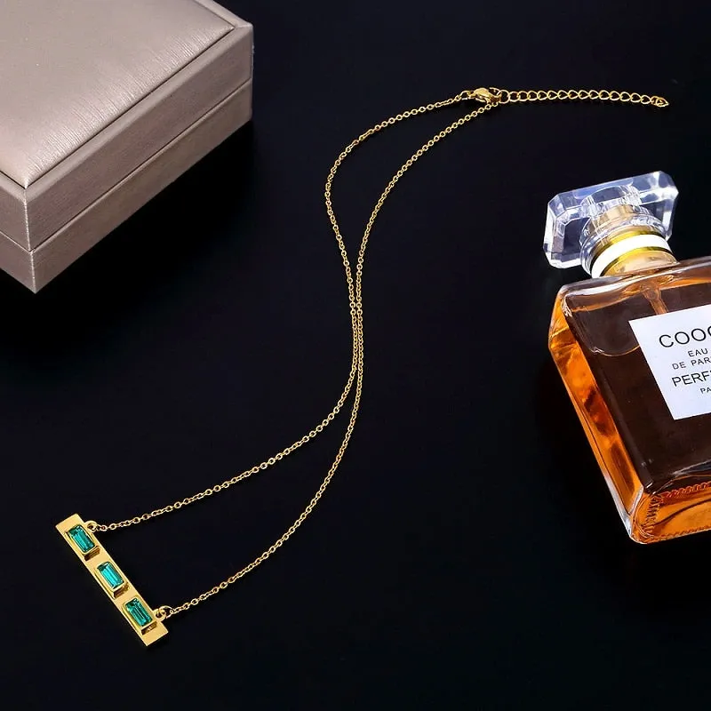 Luxury Gold Color Green Stone Necklace