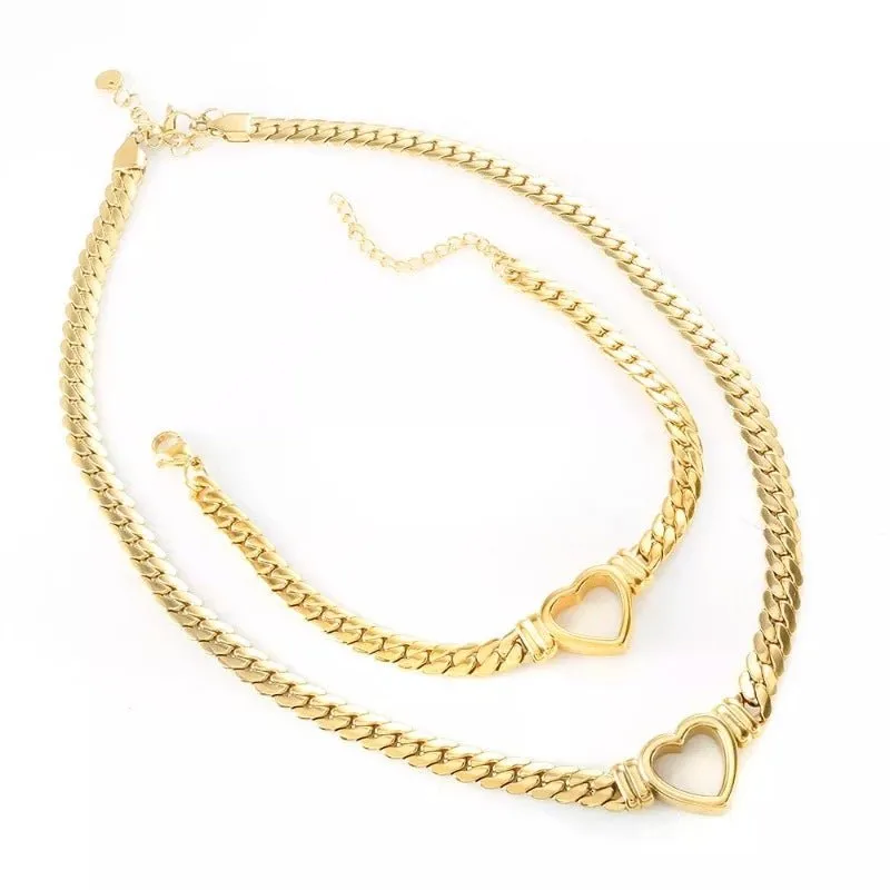 Luxury Love Heart Jewelry Set Chain Necklace for Women Nail Bracelet
