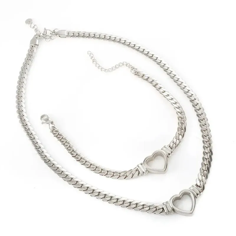 Luxury Love Heart Jewelry Set Chain Necklace for Women Nail Bracelet