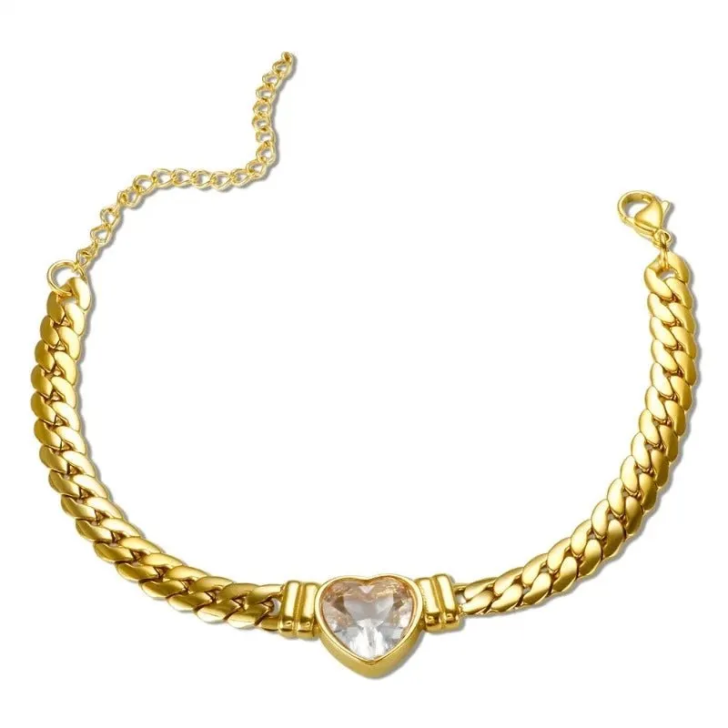 Luxury Love Heart Jewelry Set Chain Necklace for Women Nail Bracelet