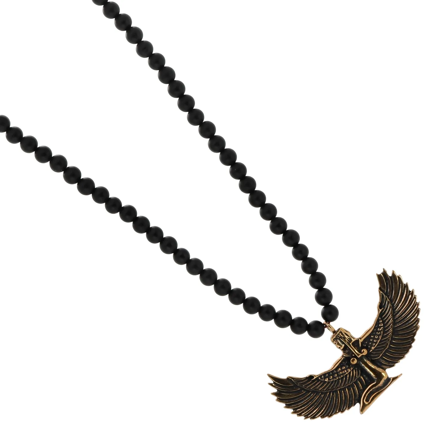 Magical Goddess Isis Pendant Onyx Stone Beaded Necklace
