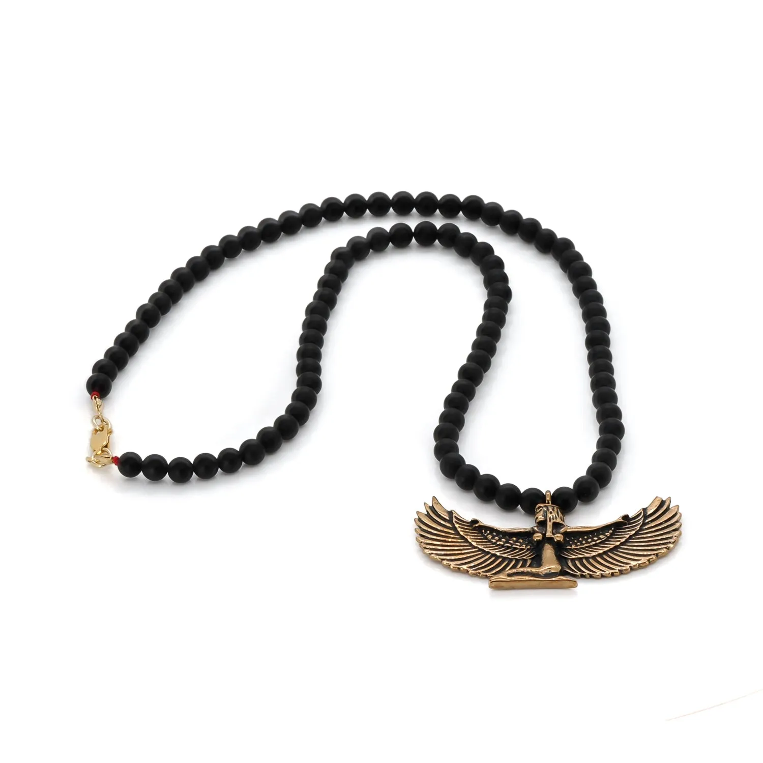 Magical Goddess Isis Pendant Onyx Stone Beaded Necklace