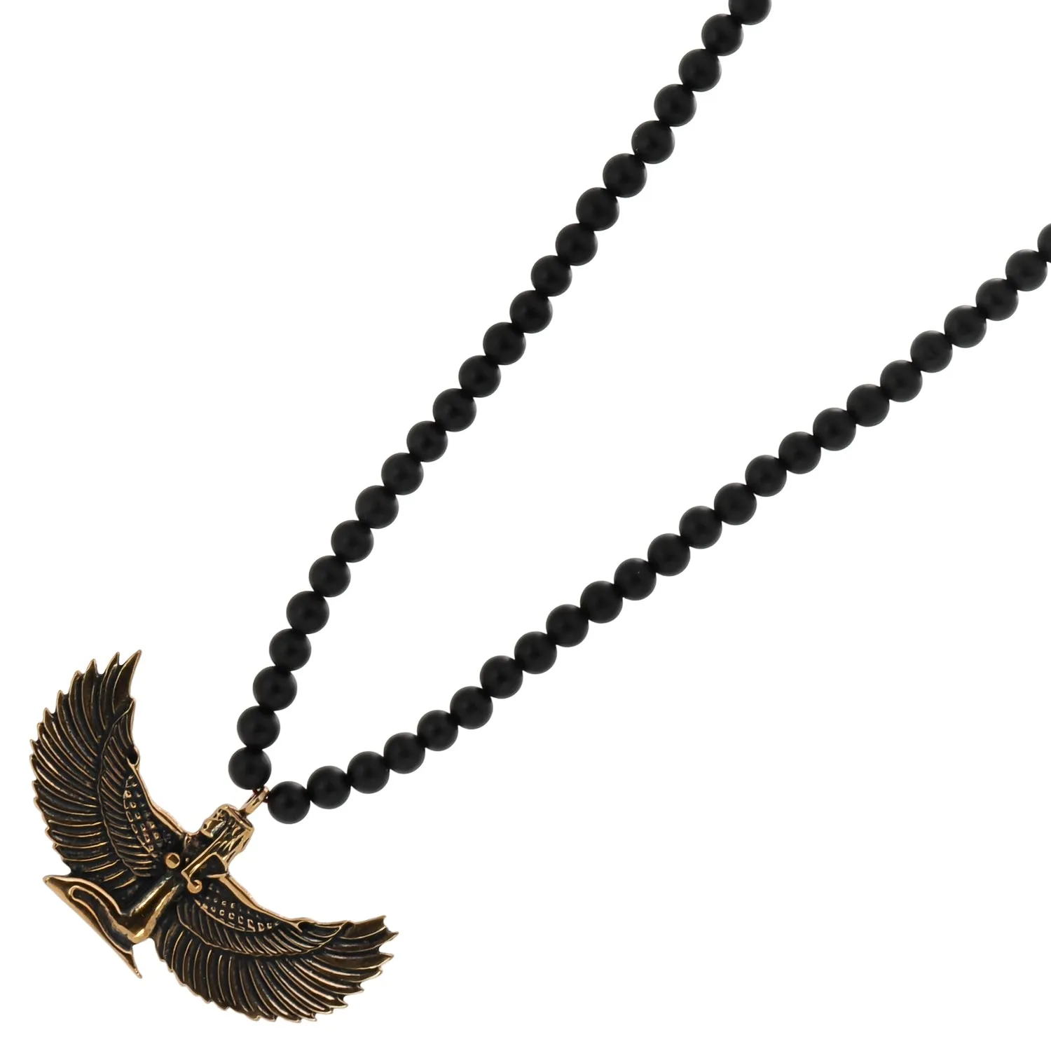 Magical Goddess Isis Pendant Onyx Stone Beaded Necklace