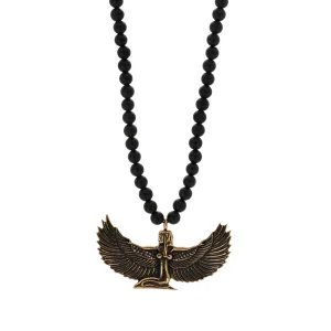 Magical Goddess Isis Pendant Onyx Stone Beaded Necklace