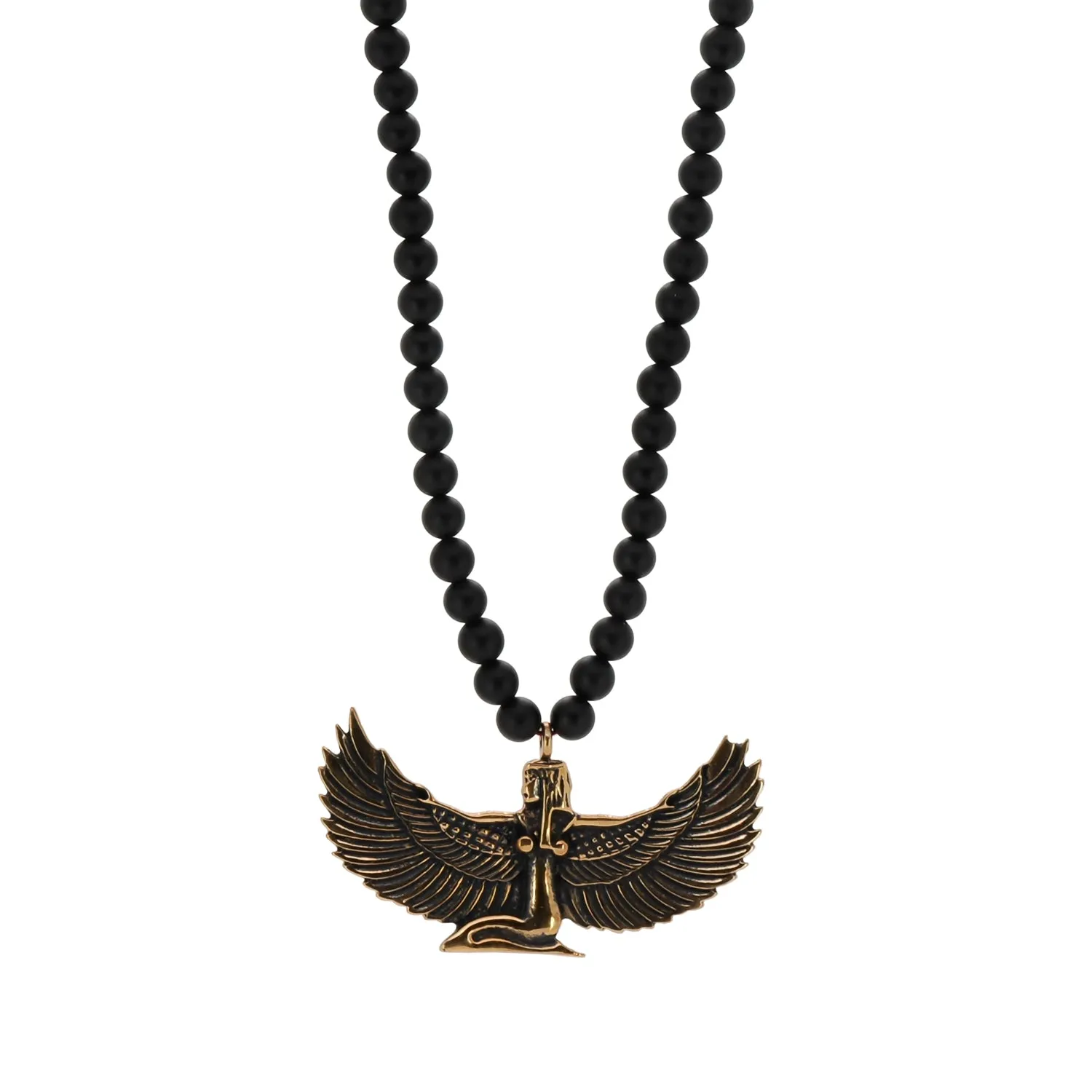 Magical Goddess Isis Pendant Onyx Stone Beaded Necklace