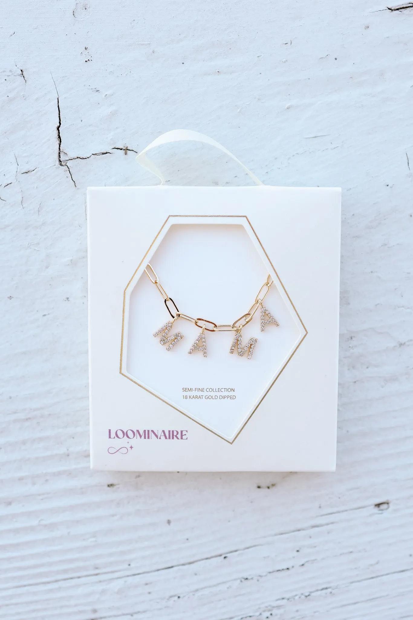 'MAMA' CZ 18K Gold Charm Necklace