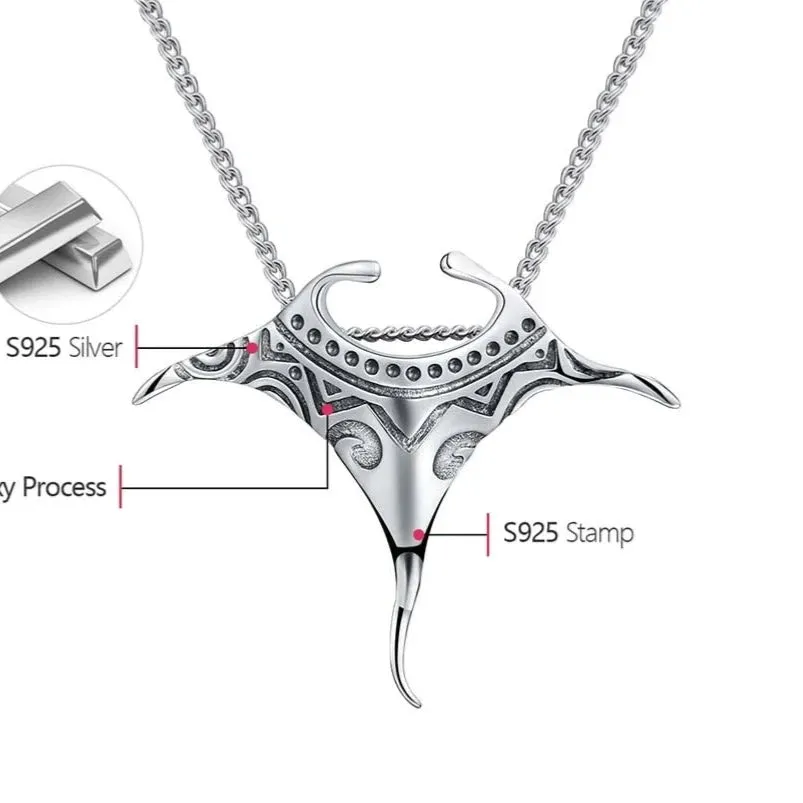 Manta Ray Silver Necklace - 925 Scuba Real Sterling Silver