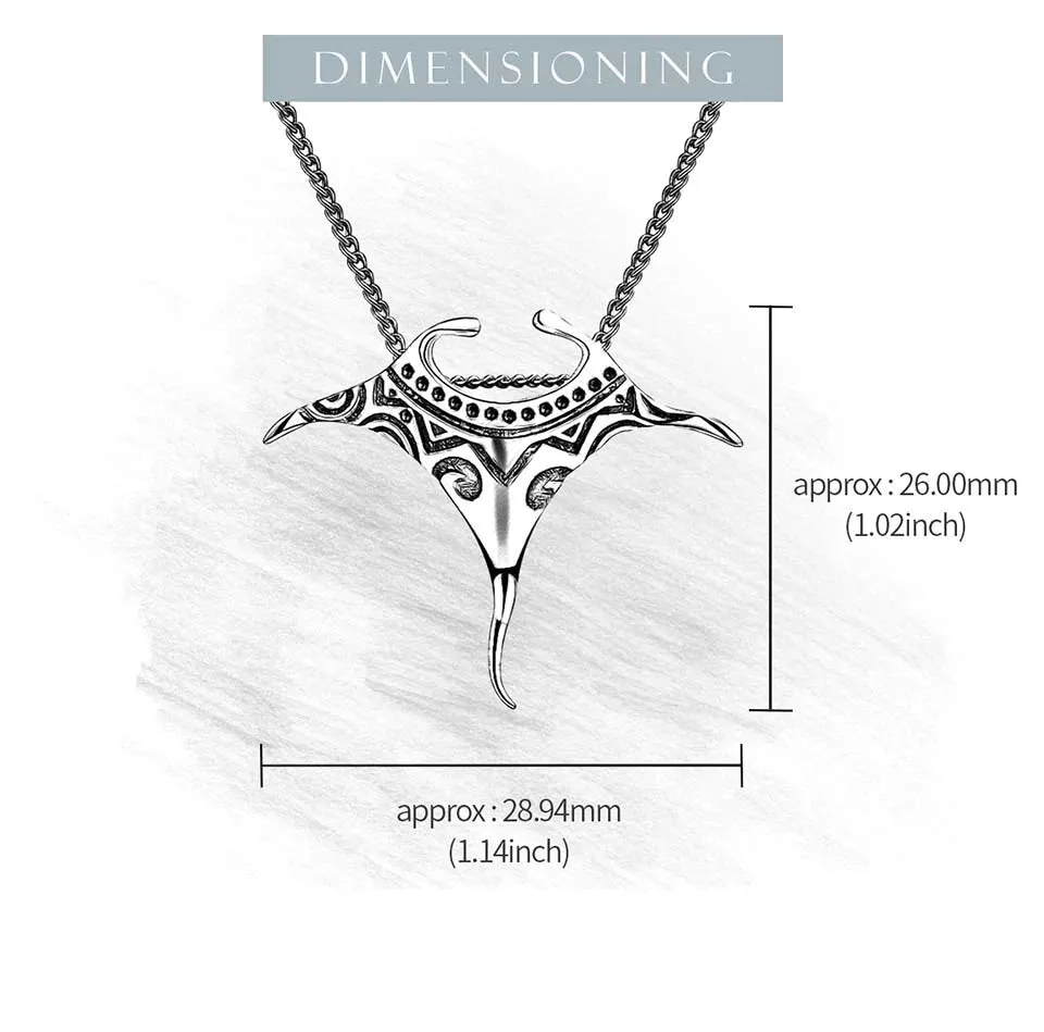 Manta Ray Silver Necklace - 925 Scuba Real Sterling Silver