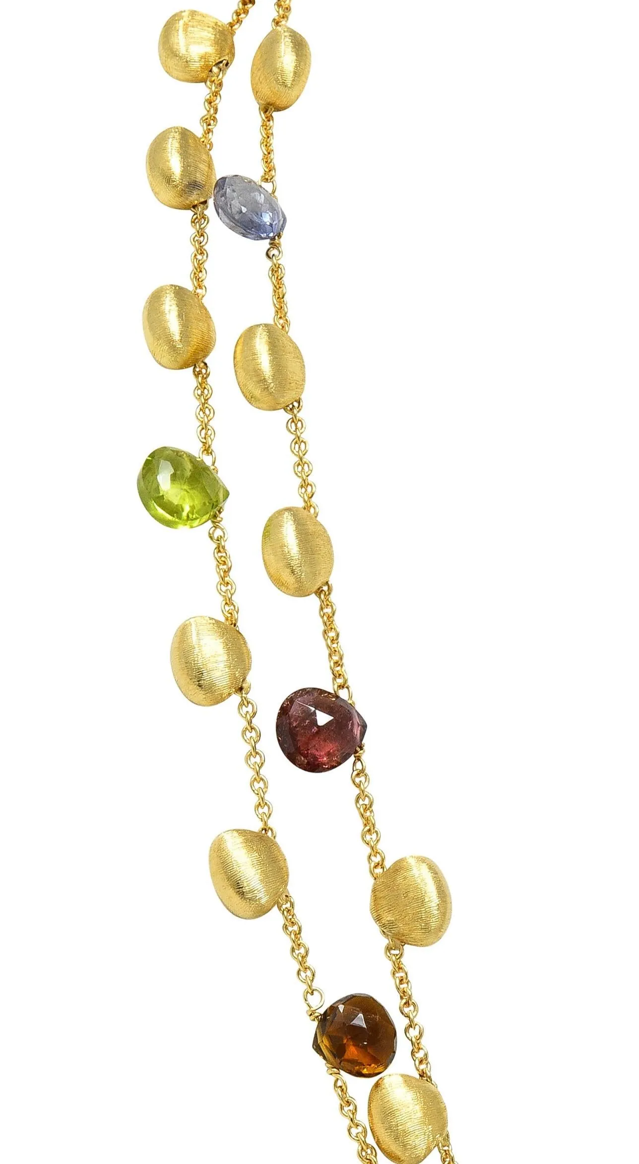 Marco Bicego Contemporary Multi-Gem Diamond 18 Karat Two-Tone Gold Paradise Lariat Tassel Necklace