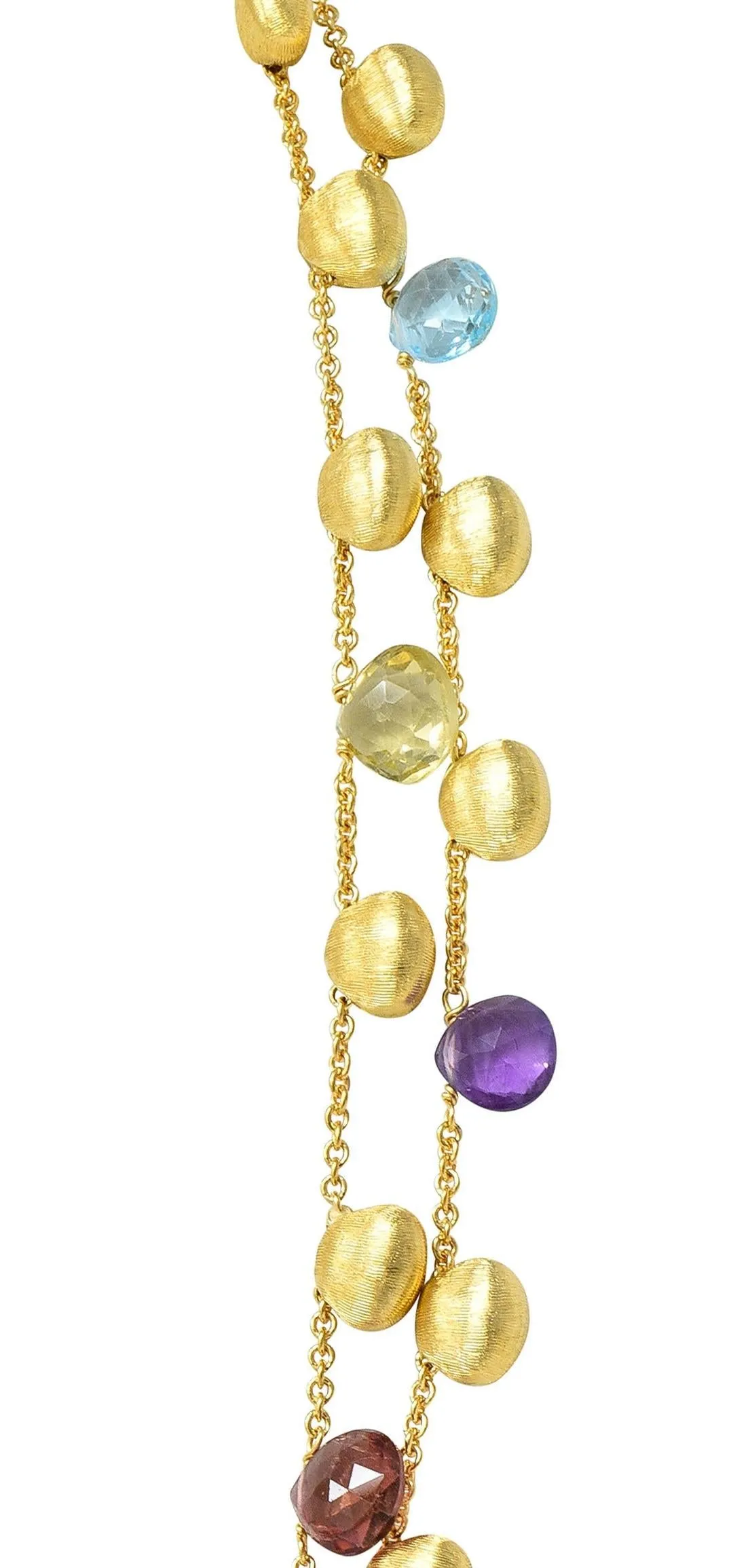 Marco Bicego Contemporary Multi-Gem Diamond 18 Karat Two-Tone Gold Paradise Lariat Tassel Necklace
