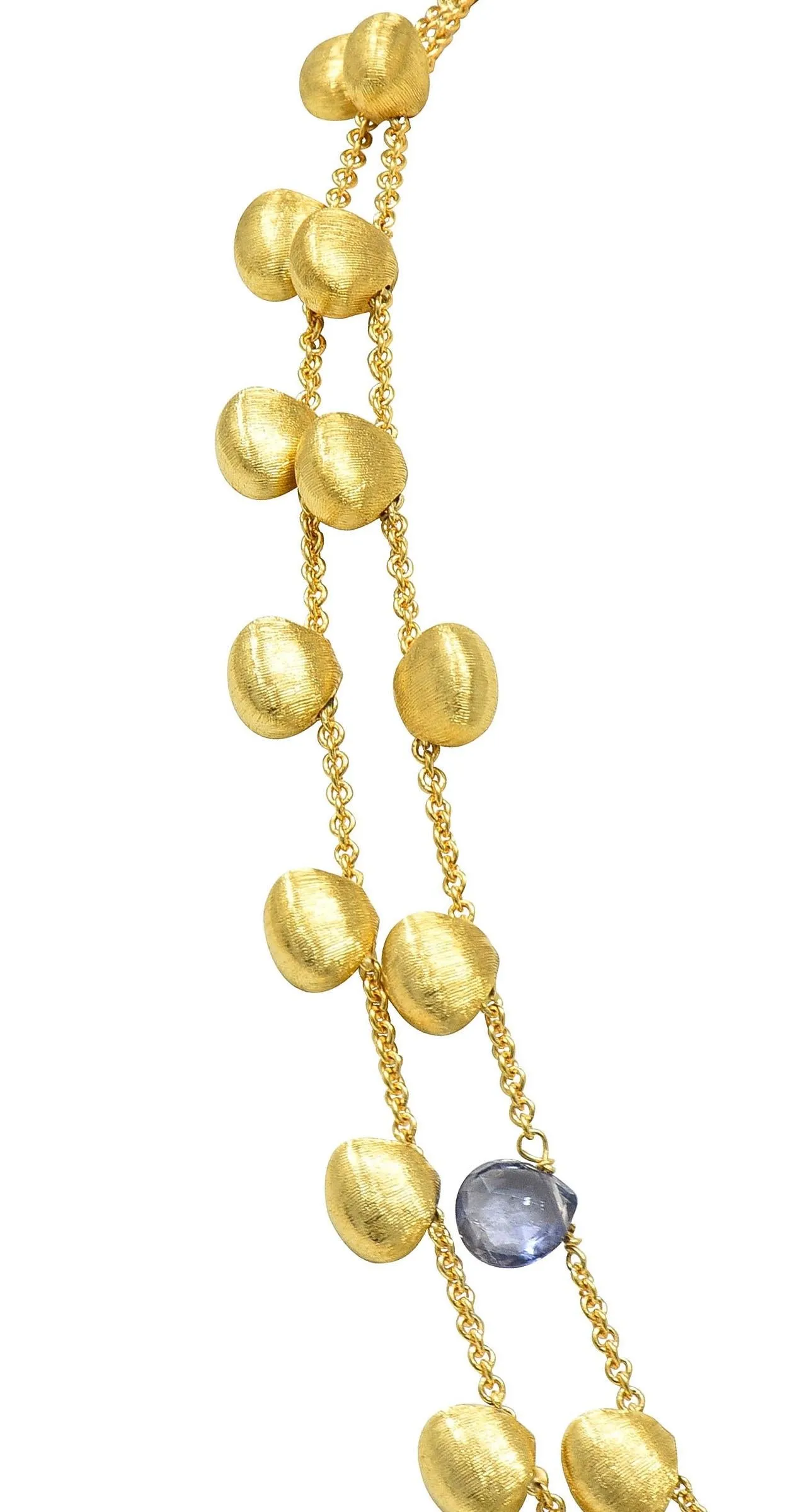 Marco Bicego Contemporary Multi-Gem Diamond 18 Karat Two-Tone Gold Paradise Lariat Tassel Necklace