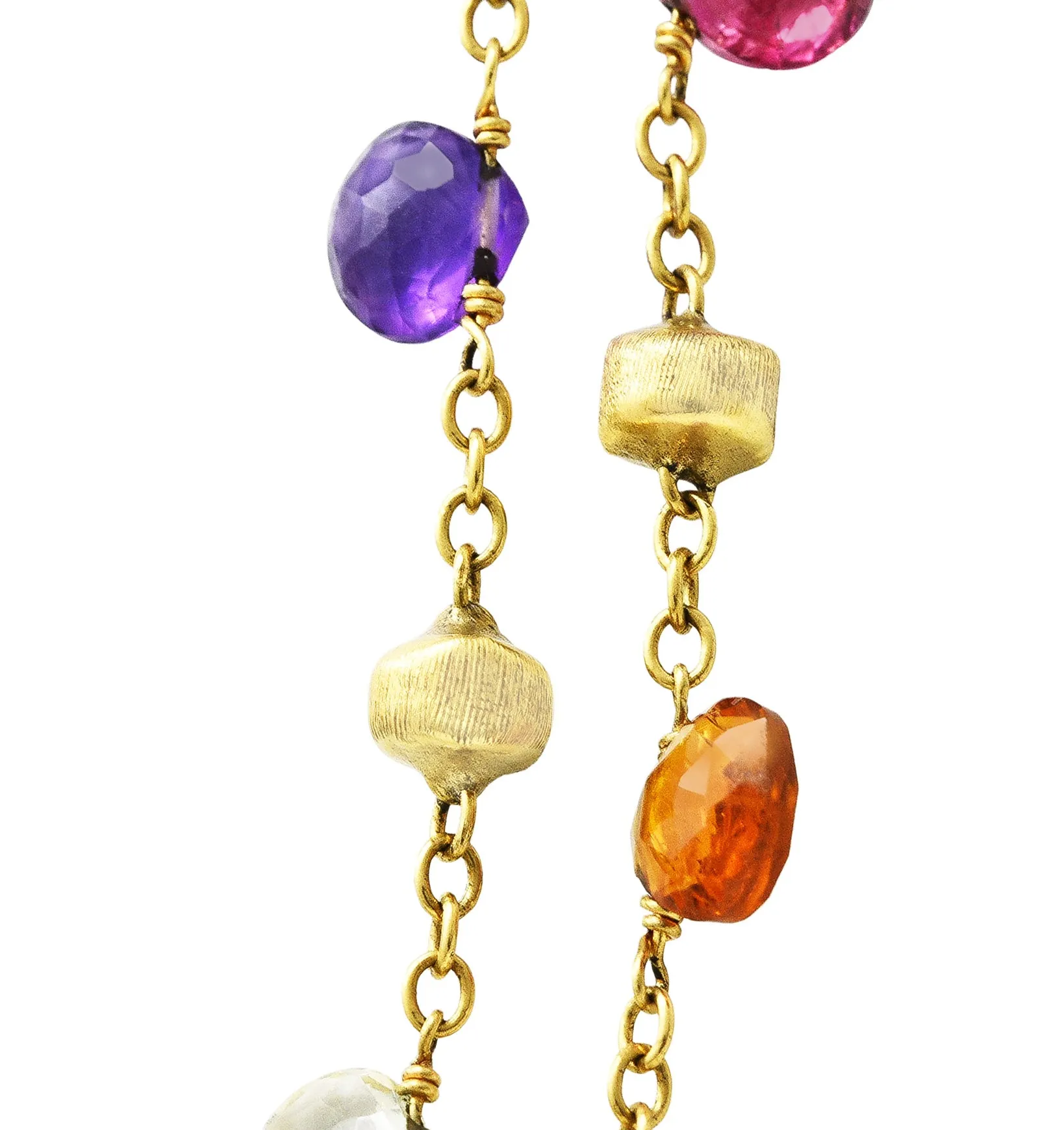 Marco Bicego Contemporary Multi-Gem Diamond 18 Karat Two-Tone Gold Paradise Lariate Tassel Necklace