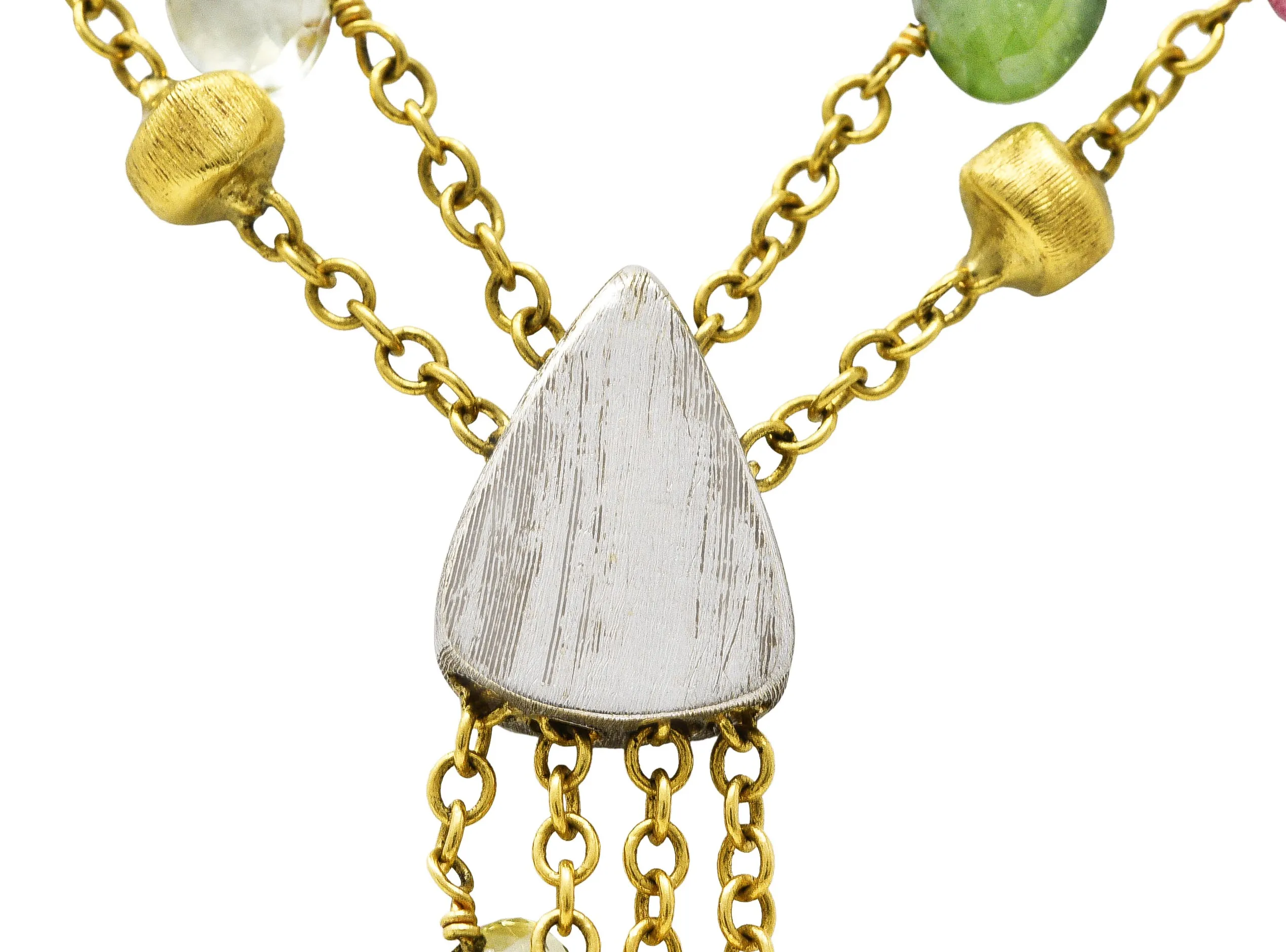 Marco Bicego Contemporary Multi-Gem Diamond 18 Karat Two-Tone Gold Paradise Lariate Tassel Necklace