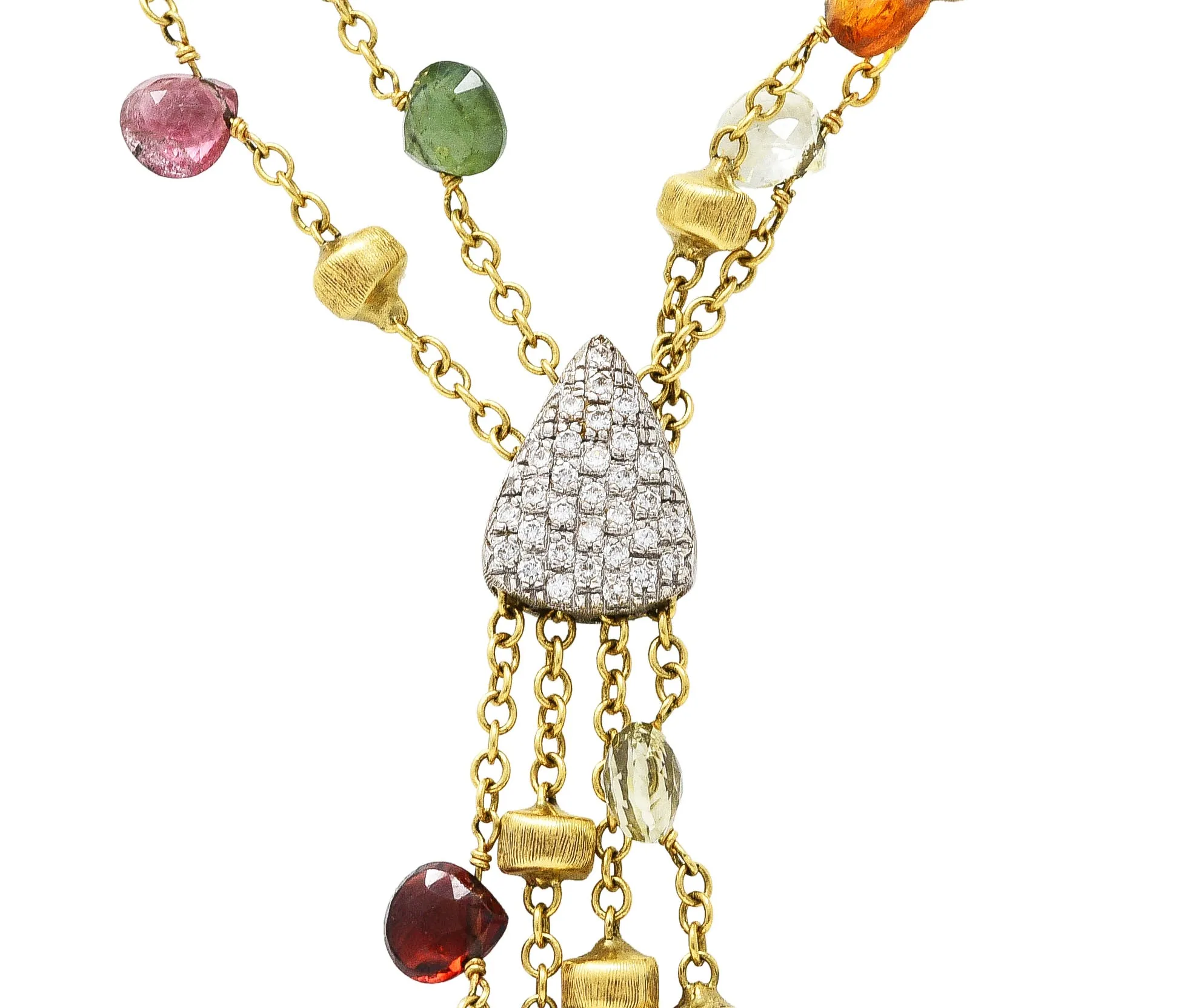 Marco Bicego Contemporary Multi-Gem Diamond 18 Karat Two-Tone Gold Paradise Lariate Tassel Necklace