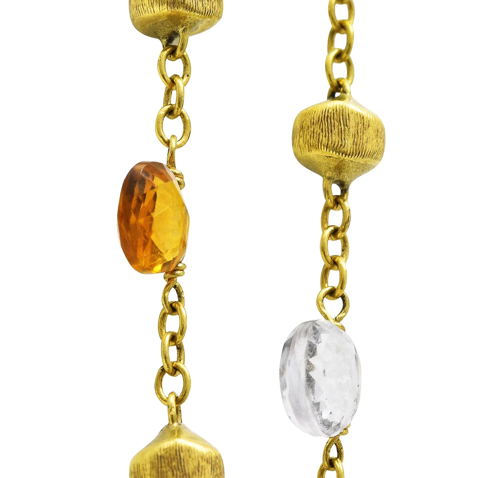 Marco Bicego Contemporary Multi-Gem Diamond 18 Karat Two-Tone Gold Paradise Lariate Tassel Necklace