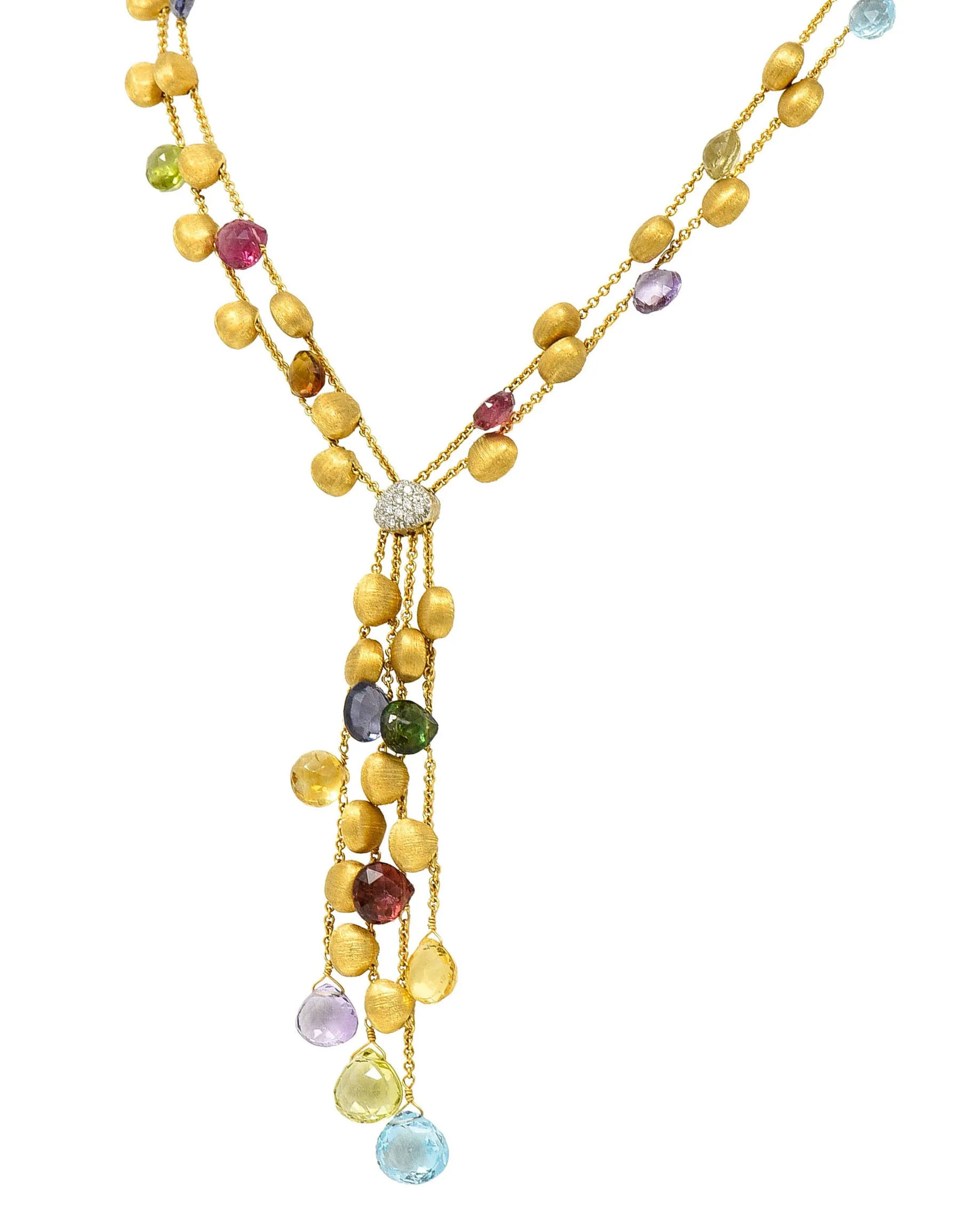 Marco Bicego Multi-Gem Diamond 18 Karat Gold Confetti Tassel Necklace