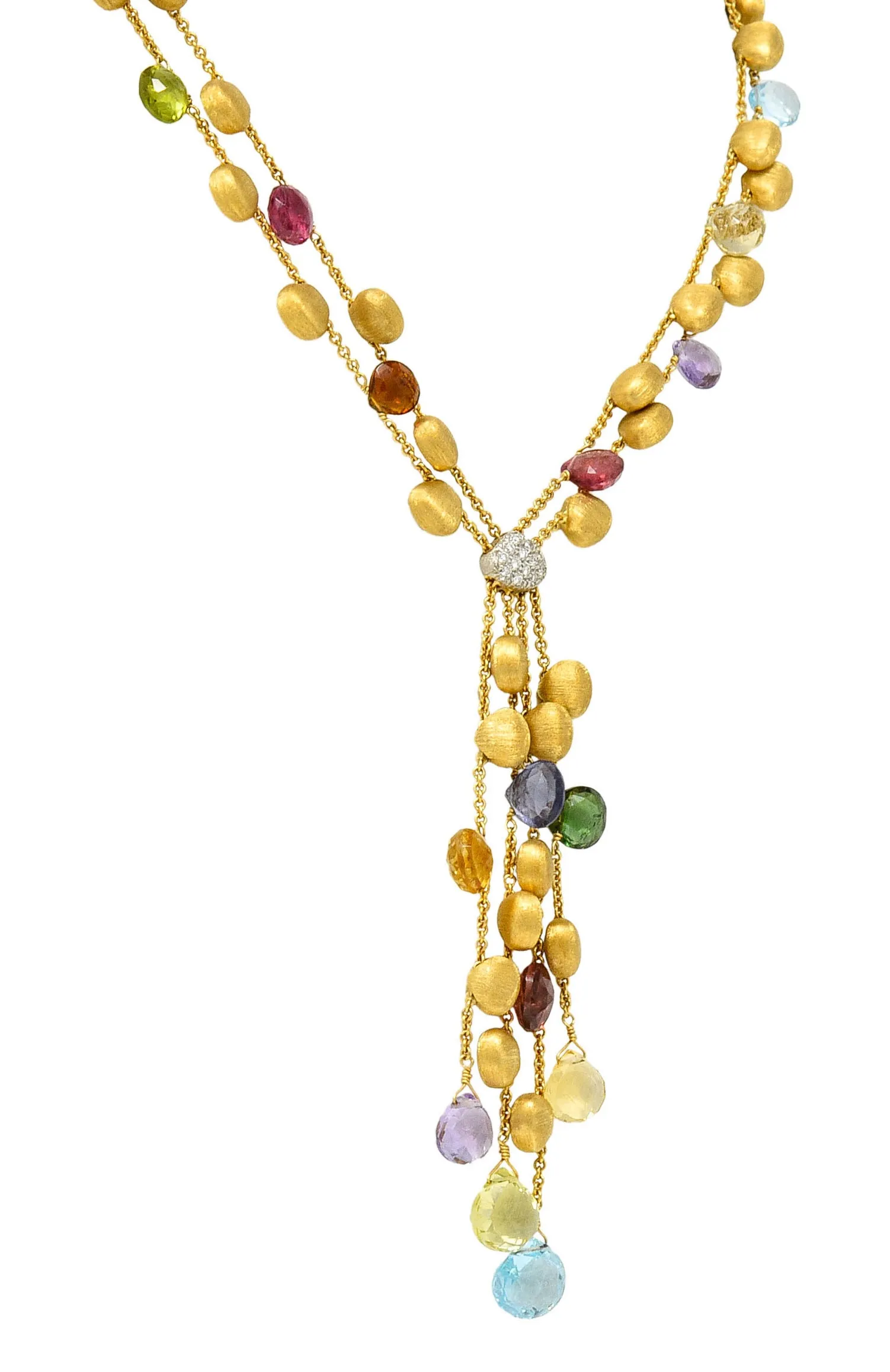Marco Bicego Multi-Gem Diamond 18 Karat Gold Confetti Tassel Necklace