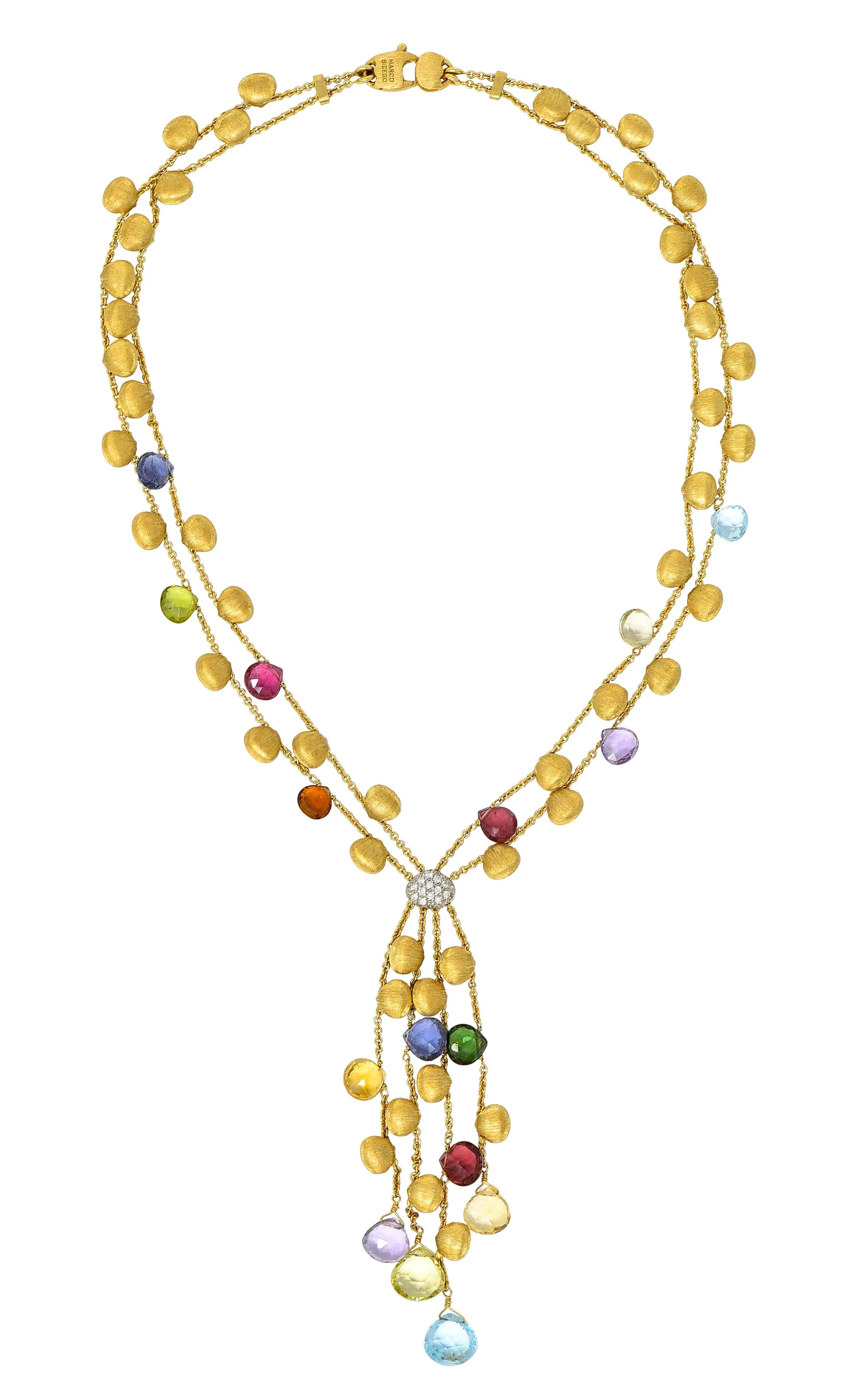 Marco Bicego Multi-Gem Diamond 18 Karat Gold Confetti Tassel Necklace