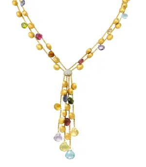 Marco Bicego Multi-Gem Diamond 18 Karat Gold Confetti Tassel Necklace