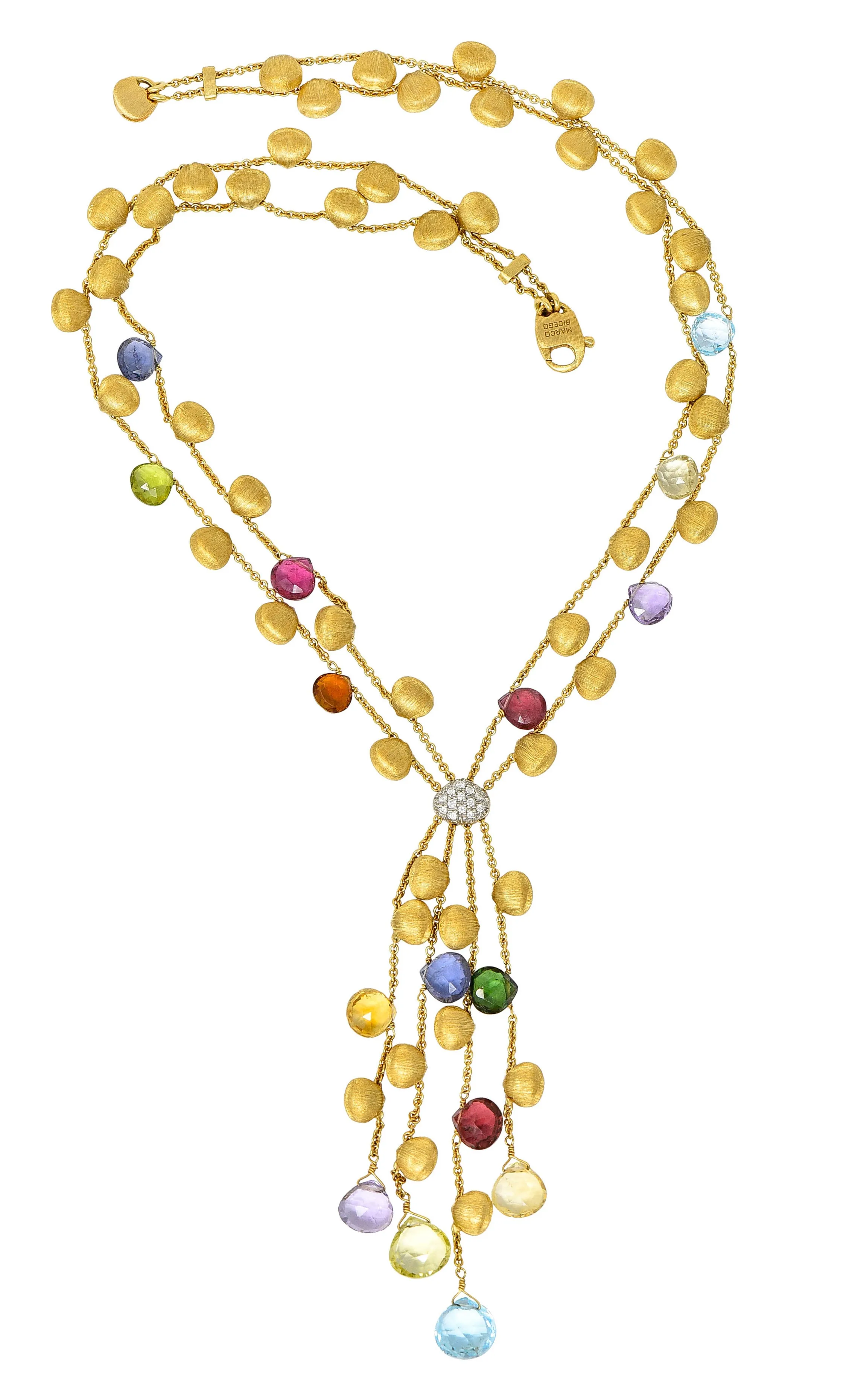 Marco Bicego Multi-Gem Diamond 18 Karat Gold Confetti Tassel Necklace