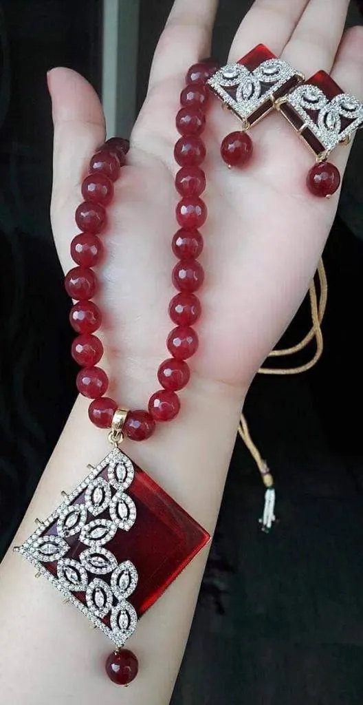Maroon Mala Necklace Jewellery Set #J4178