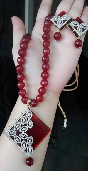 Maroon Mala Necklace Jewellery Set #J4178