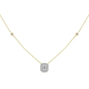 Meera Emerald Halo Station Necklace with 1/4ct of Laboratory Grown Diamonds in 9ct Yellow Gold