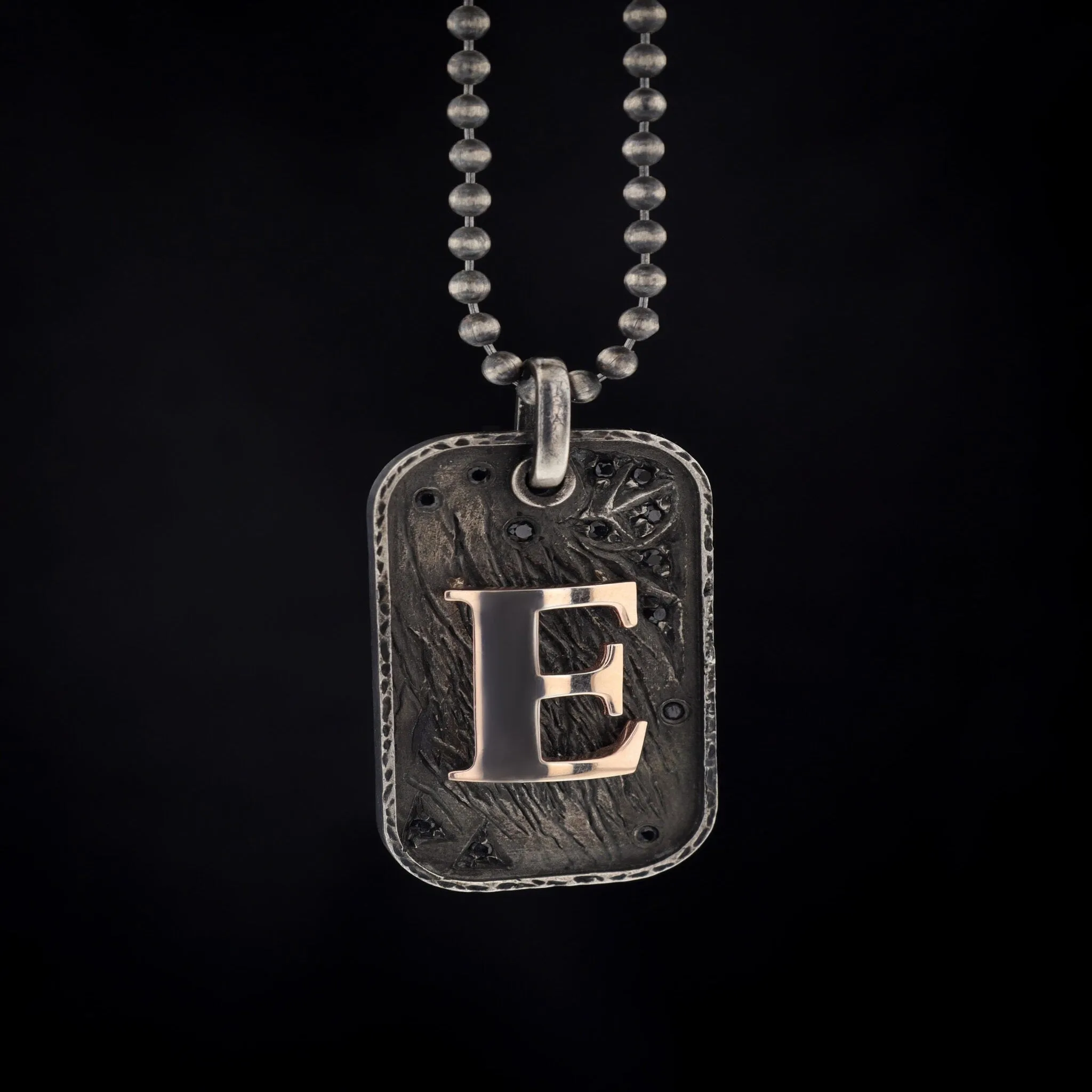 Men's Dog Tag Initial Necklace with Diamonds