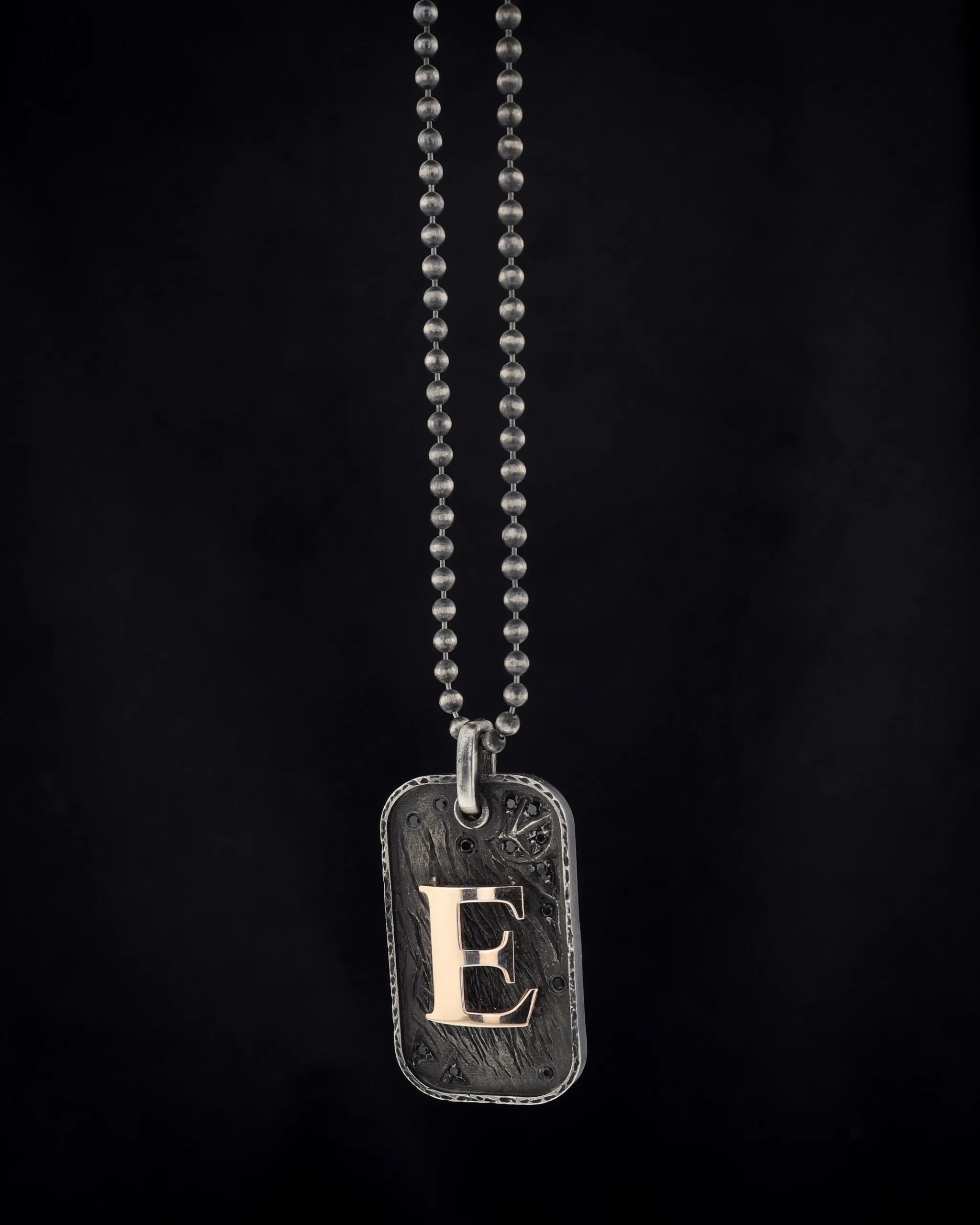 Men's Dog Tag Initial Necklace with Diamonds