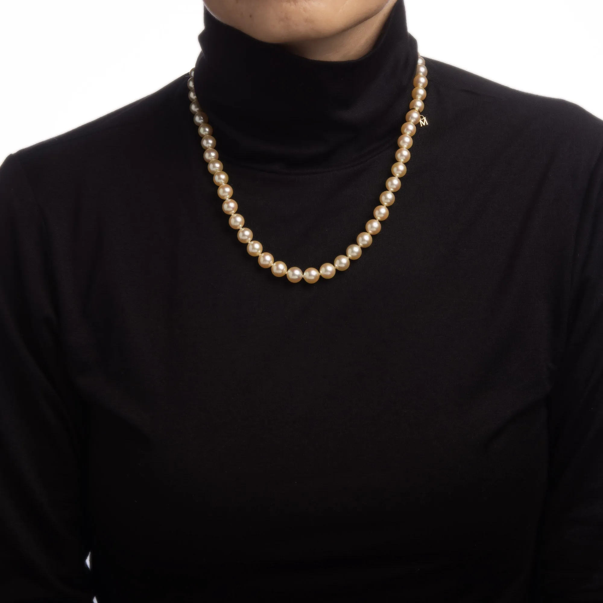 Mikimoto 8mm Golden Akoya Pearl Necklace 17" Strand Estate Fine Jewelry