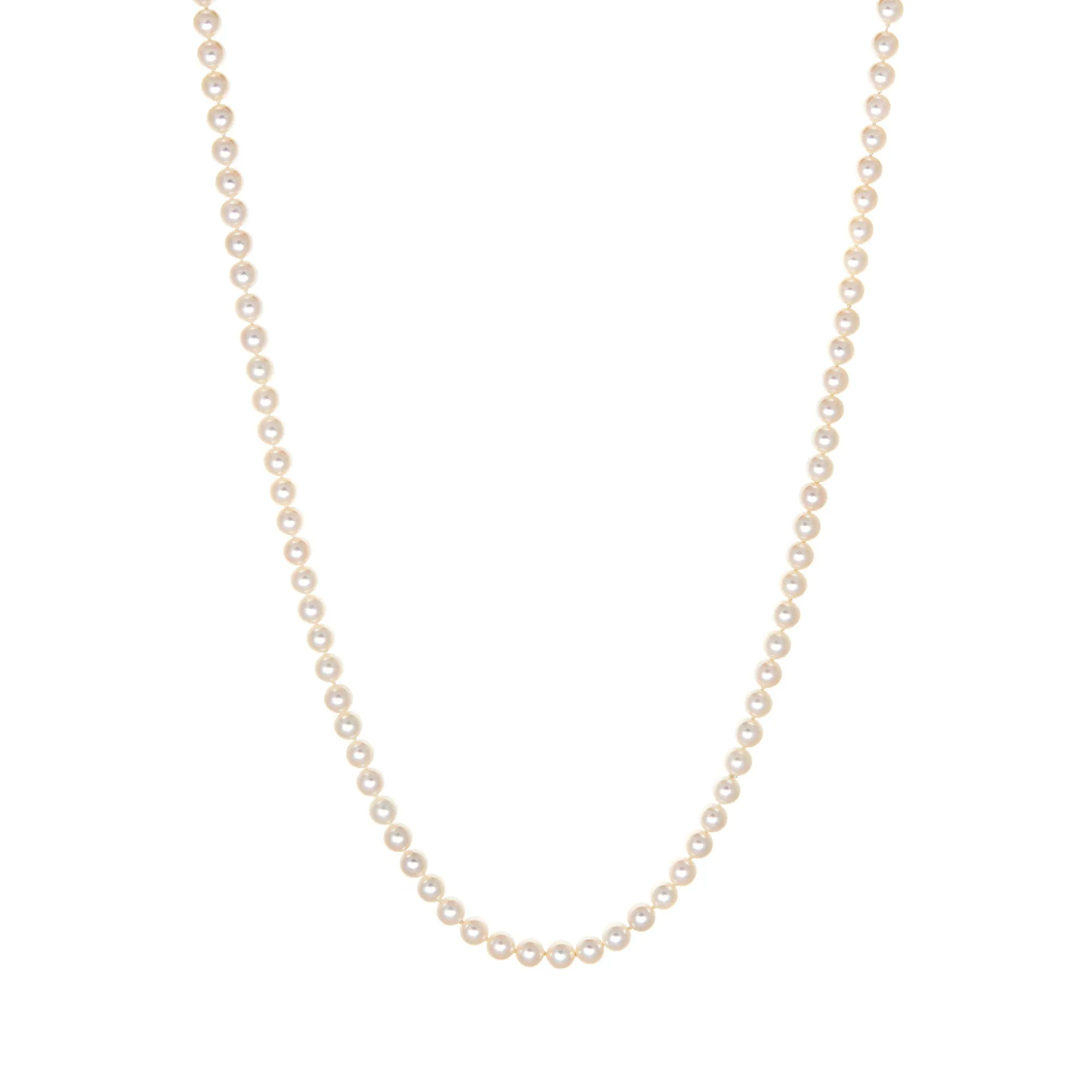 Mikimoto Cultured Pearl Necklace 30" Strand Opera Length 6.5mm to 7mm 14k Gold