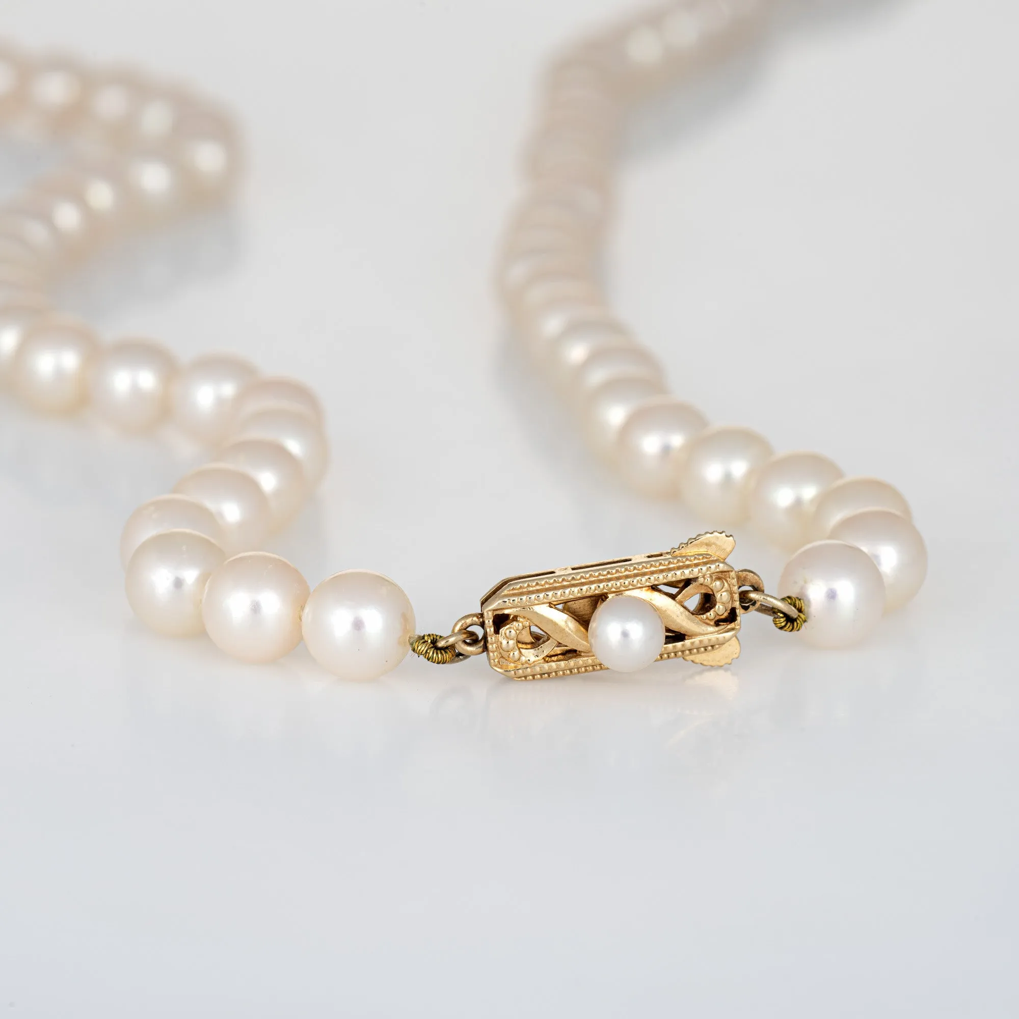 Mikimoto Cultured Pearl Necklace 30" Strand Opera Length 6.5mm to 7mm 14k Gold