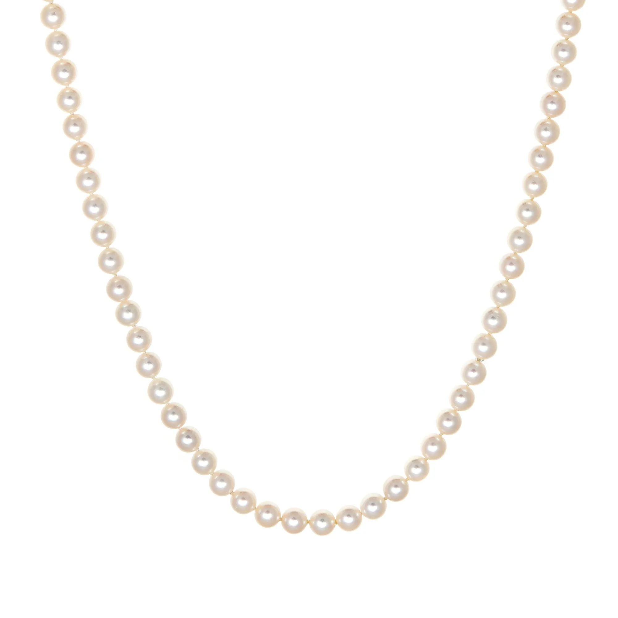 Mikimoto Cultured Pearl Necklace 30" Strand Opera Length 6.5mm to 7mm 14k Gold
