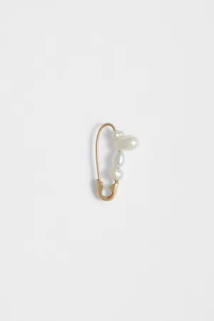 Mini Mixed Pearl Safety Pin Earring in 14k Yellow Gold