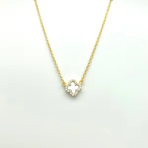 Mini Mother of Pearl Quatrafoil Necklace in Gold