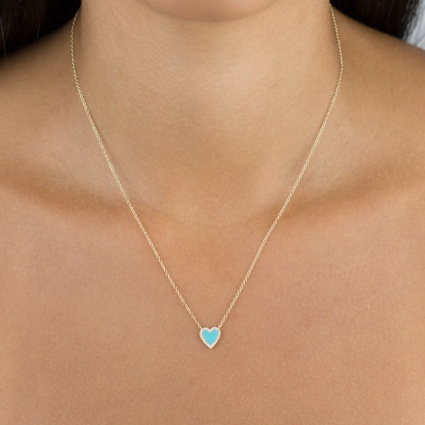 Mini Turquoise Heart Necklace 14K