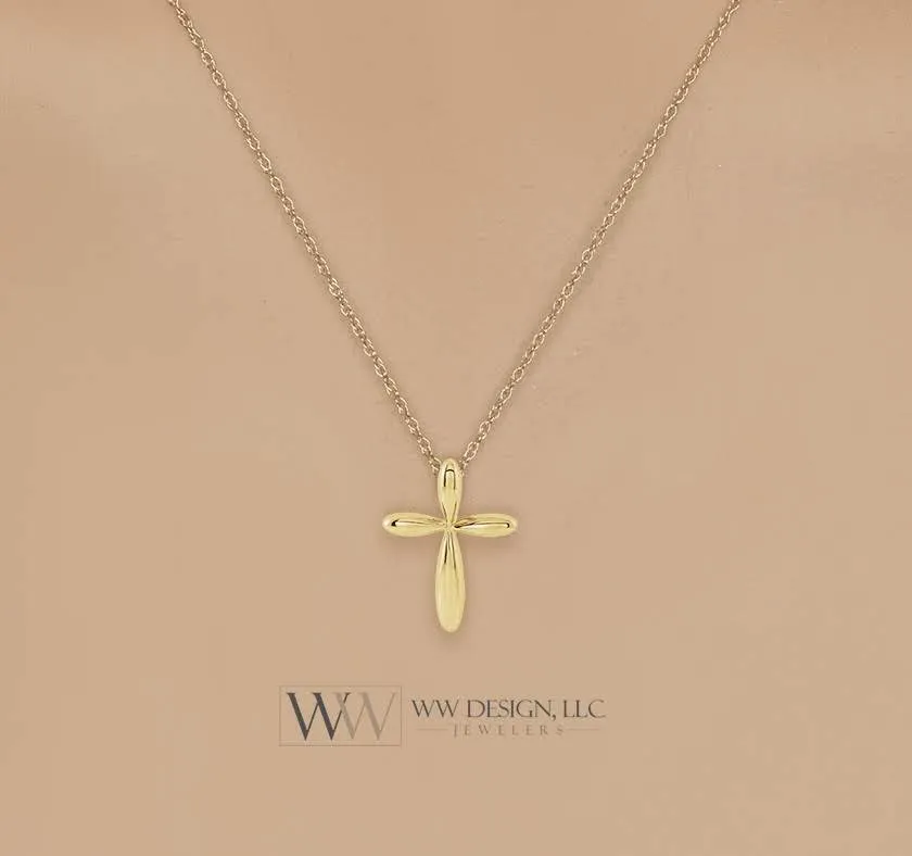 Minimalist CROSS Necklace - 14k SOLID Gold (Yellow, White, Rose), Platinum or Sterling Silver 14.6mmx11mm
