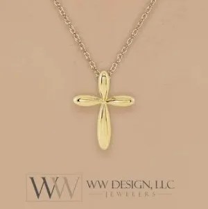 Minimalist CROSS Necklace - 14k SOLID Gold (Yellow, White, Rose), Platinum or Sterling Silver 14.6mmx11mm
