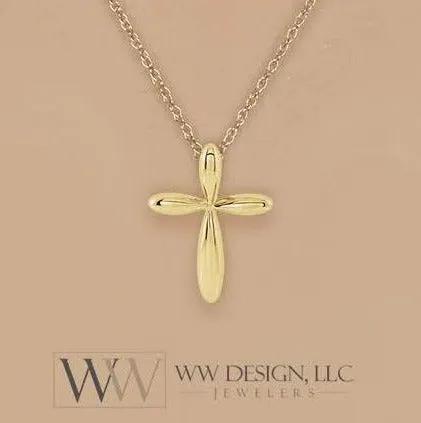 Minimalist CROSS Necklace - 14k SOLID Gold (Yellow, White, Rose), Platinum or Sterling Silver 14.6mmx11mm