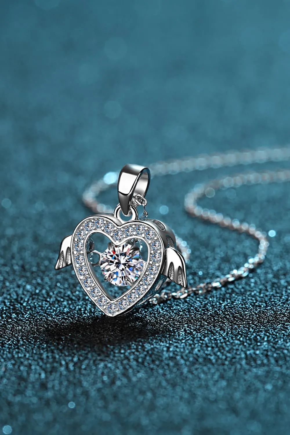 Moissanite Winged Heart Pendant
