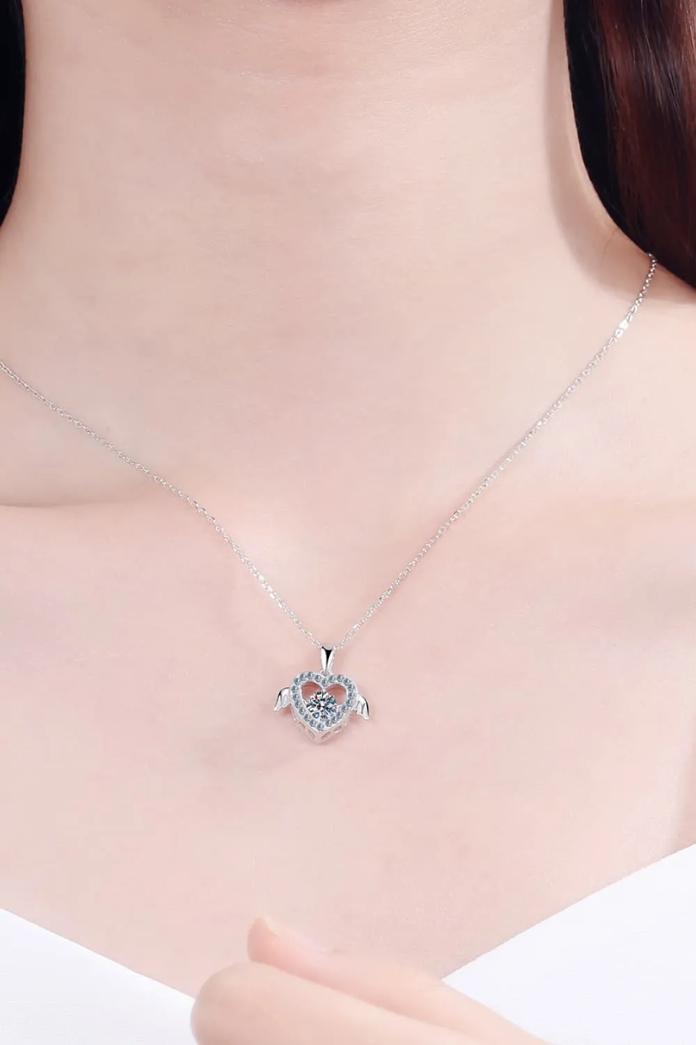 Moissanite Winged Heart Pendant