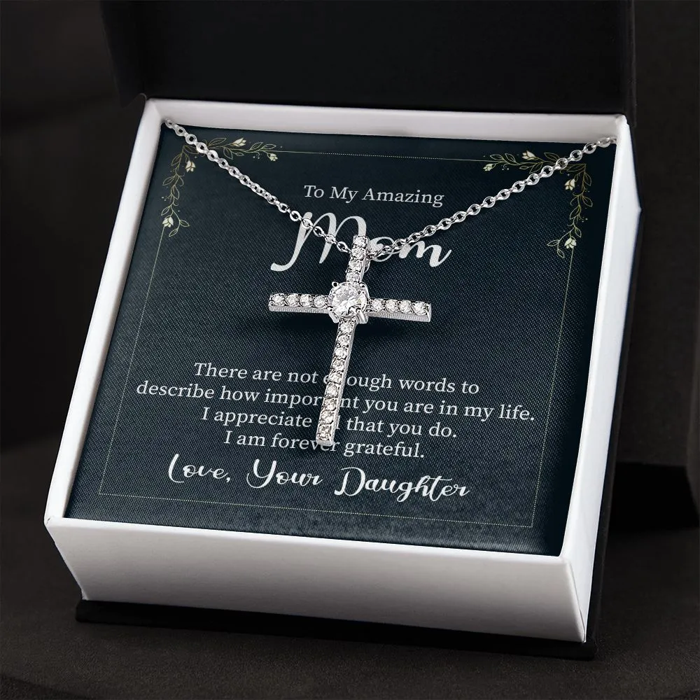 Mom Crystal Cross Necklace-There are not enough words
